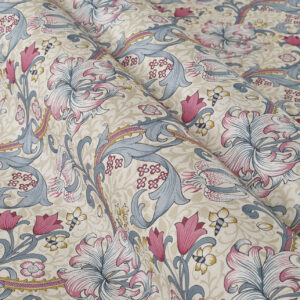 William Morris by Clarke & Clarke Golden Lily Fabric - Dove|Plum