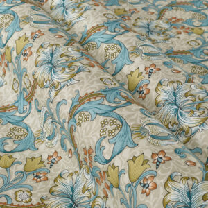 William Morris by Clarke & Clarke Golden Lily Fabric - Linen|Teal
